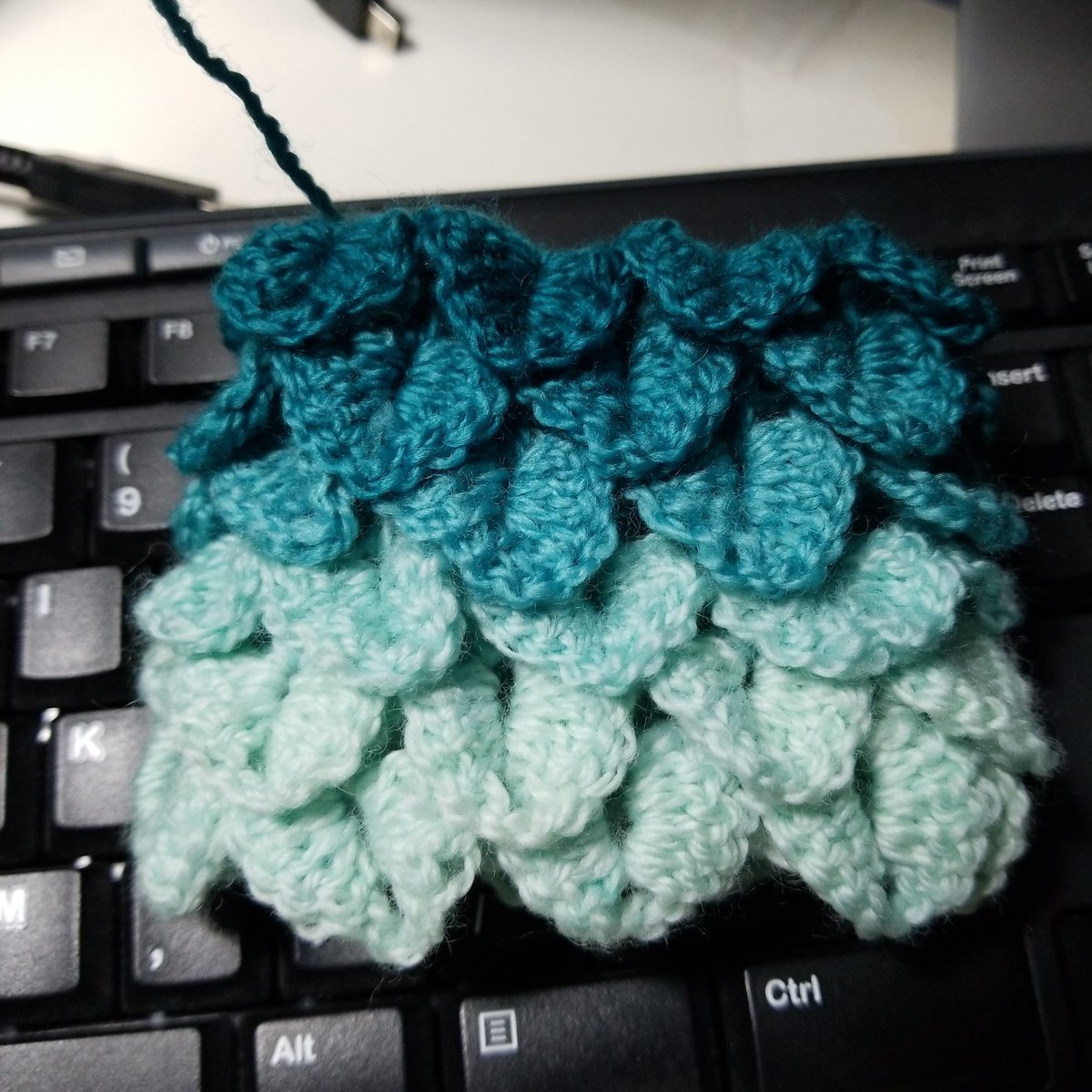 Sun_Ko_Draws's tweet photo. Mmmm that gradient is smooth as butter
The yarn is wonderland yarns sea glass, it feels super soft and is really lovely

.
.
.
#yarn #wonderlandyarns #crochet #knitting #wool #fingerlessgloves #gradient #dragonscale #dragon #gloves https://t.co/cutj4NhirP