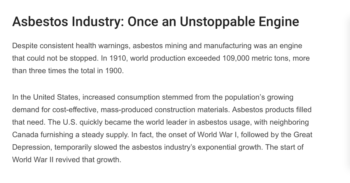 SportsCAPP's tweet photo. Although medical evidence in the 1930s linked asbestos exposure to mesothelioma, the federal government didn’t pass legislation limiting exposure until the 1970s. More guidelines were issued the following decade. https://t.co/IV4n7F9mlb