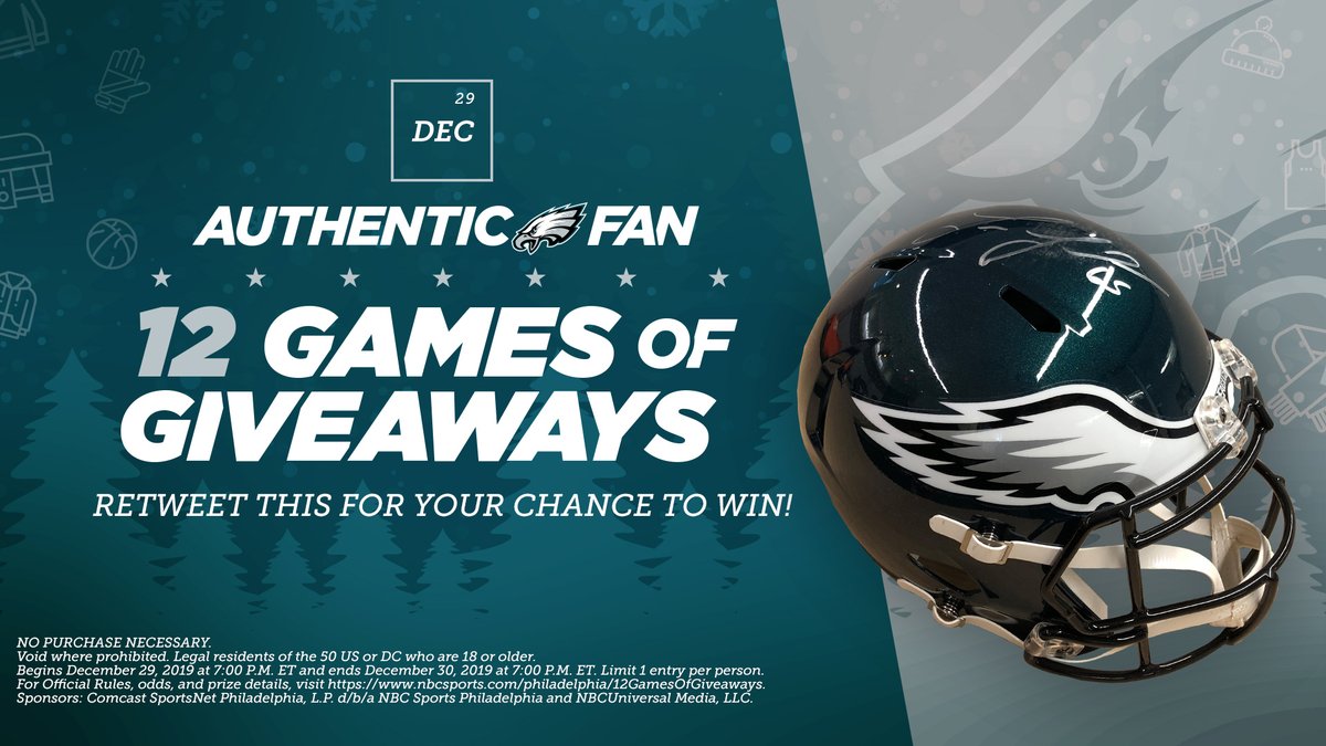 NBCSPhilly's tweet photo. Today on the 12 Games of Giveaways…we’re giving away a signed Eagles helmet! 

All ya gotta do is retweet for a chance to win https://t.co/zelddosNY5