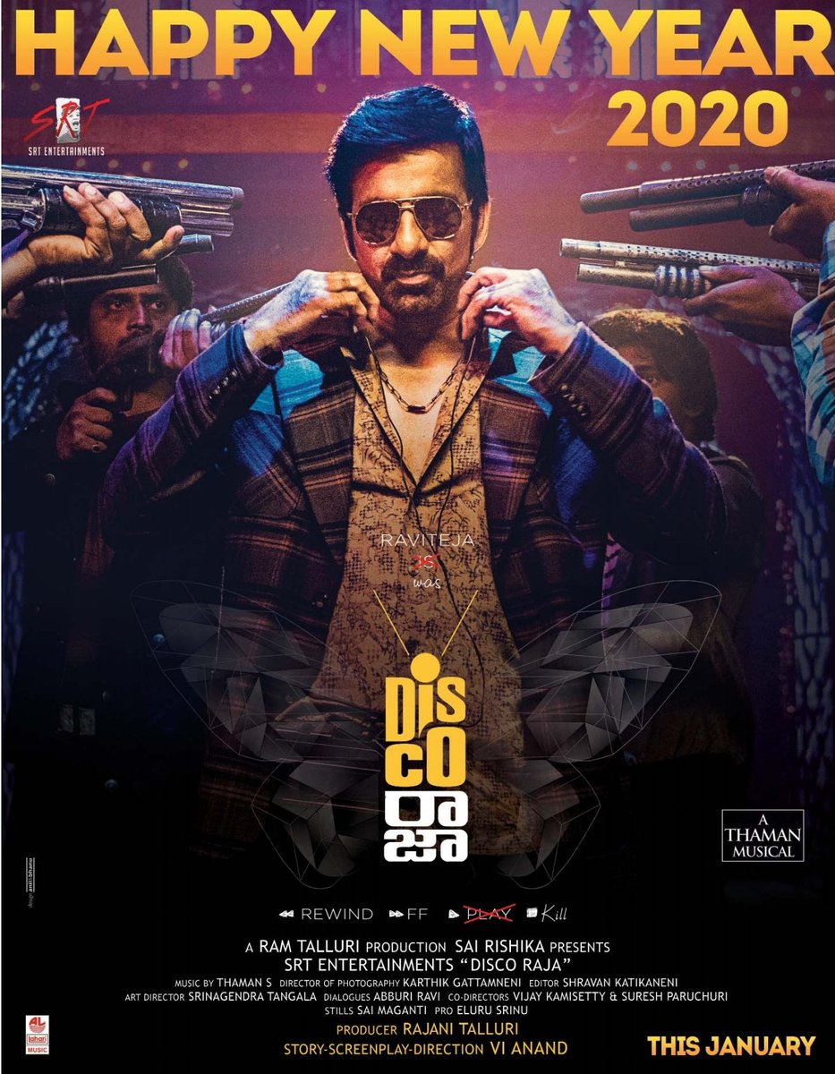 New year poster💥
#AdvanceHappyNewYear from #DiscoRaja 🦋team
@Dir_Vi_Anand @SRTmovies @itsRamTalluri @RaviTeja_offl @NabhaNatesh @starlingpayal