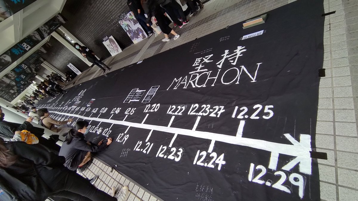 frances_sit's tweet photo. From "Hong Kongers Fighting" to "Hong Kongers March On", organisers of a rally at Edinburgh Place tdy prepared a 38m-long Lennon cloth, marked with major events of #HongKongProtests, which have lasted over 200 days now. https://t.co/3sZHkPSVTu