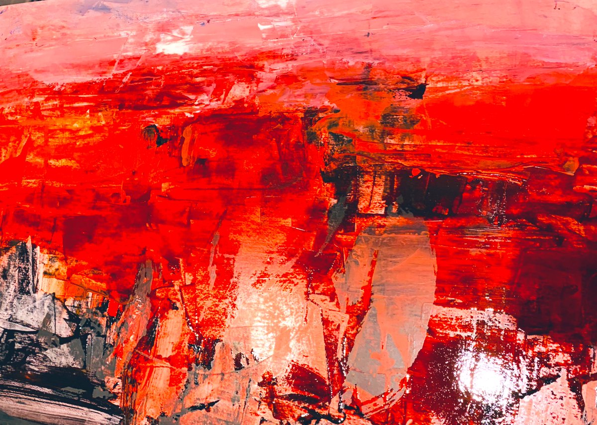 An oil painting crimson fields showing how colour is capable of changing  mood latge work on board #oilpainting  #gallery #sussex #artist #collector <a href="/RTWAS6/">RTWAS</a> #tunbridge  #pantiles #contemporary #abstract #articulator #kent #winggallery