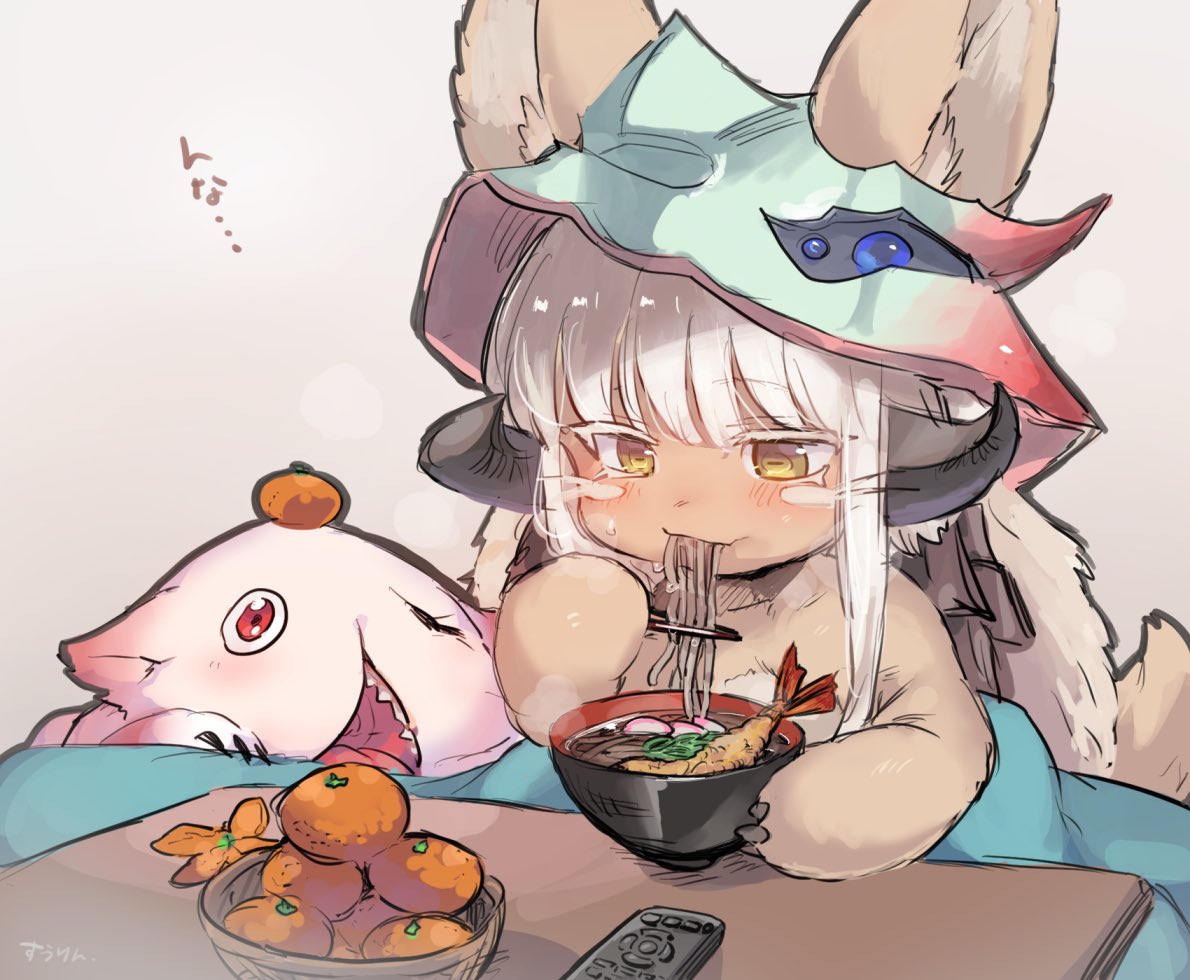 nanachi (made in abyss) food bowl animal ears furry 1other fruit eating  illustration images
