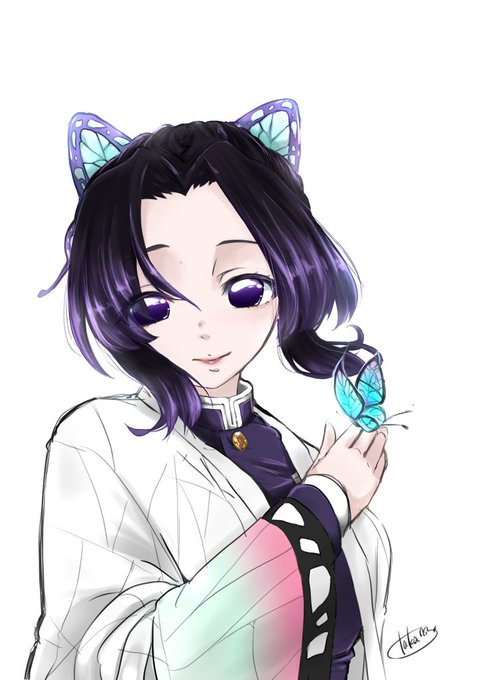 たかさんさんがTwitterに投稿した胡蝶しのぶ(鬼滅の刃)のイラスト。