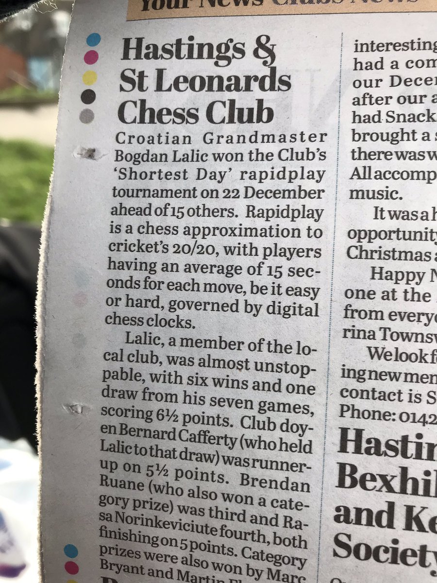 timpeterwall's tweet photo. Shock news from the Hastings & St Leonardโs Observer: GM Bogdan Lalic plays a tournament & only draws 1 game! @ecfchess #stewardsinquiry https://t.co/DtgYQGOH4a