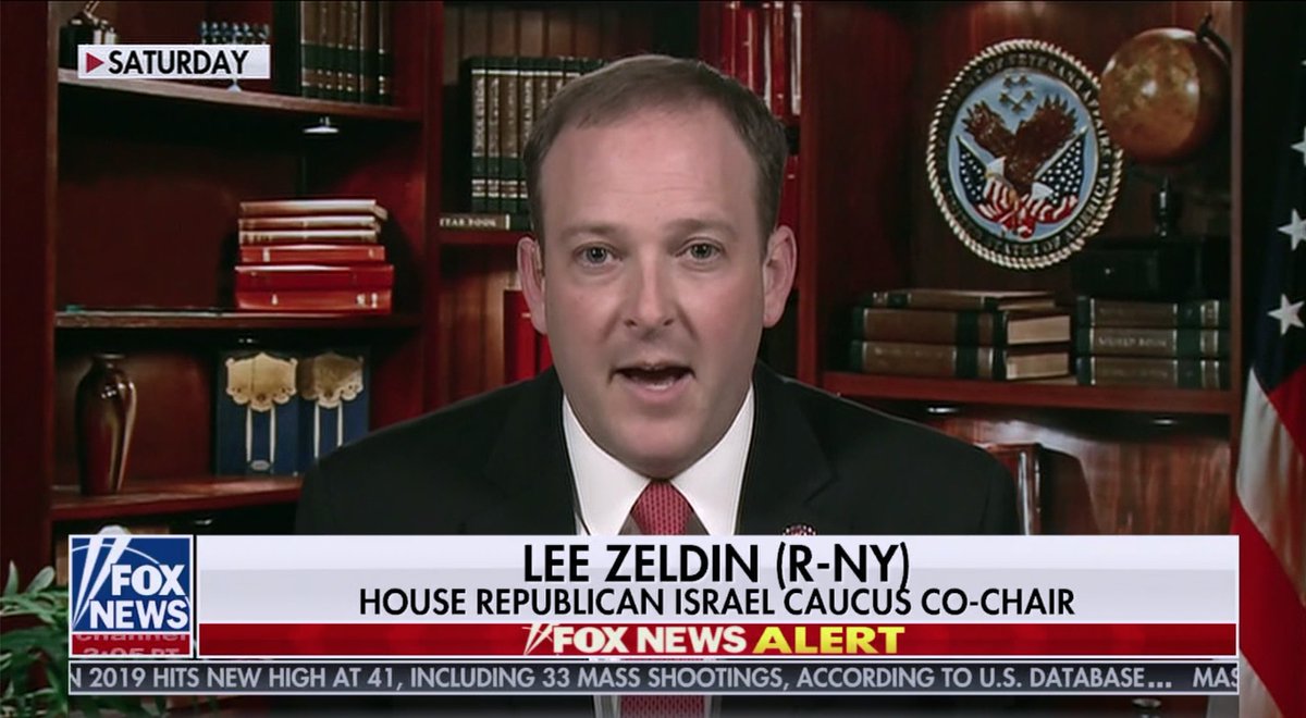27/ Sunday 12/29/19 6:05 AM  @foxandfriends  @RepLeeZeldin (R-NY) returns to the TV Library Nook to discuss the 9 anti-Semitic attacks in NYC over the past week. Since it's Hanukkah, he's placed the tiny little menorah on the top shelf. 
