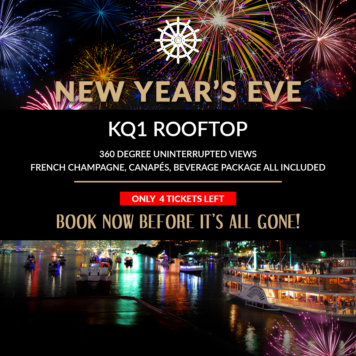 New Year's Eve KQ1 Rooftop - 4 tickets left.
Click here to book : bit.ly/35b01XH