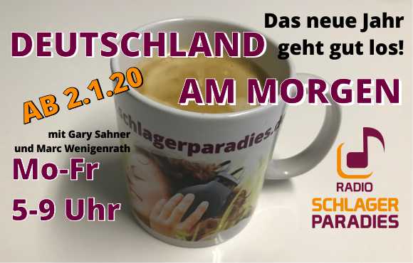 radio_sp2014's tweet photo. Deutschland am Morgen! 
Die neue Frühsendung ab dem 2.1.20 ab 5 Uhr bei Radio Schlagerparadies mit Gary Sahner und Marc Wenigenrath!

#RadioSchlagerparadies #Schlager #Radio #Schlagerparadies #Morningshow #Frühsendung #neu #Morgen #DeutschlandamMorgen #frischeMusik #neuesJahr https://t.co/f2rTikWiq7