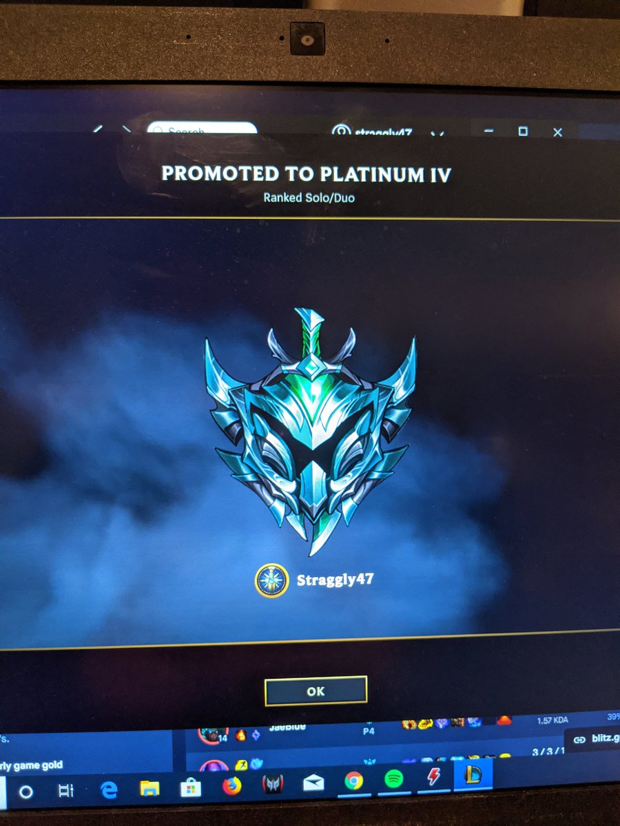 Straggly47's tweet image. Idk what it means to y'all but finally got plat in league so 1 tier to go until not so trash. Slowly getting better