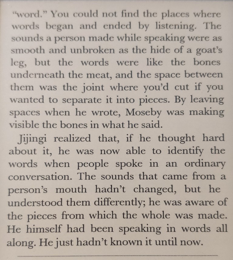 alfibz's tweet image. Sigo con Ted Chiang, porque además de lo demás (), su capacidad para crear belleza con las palabras es prodigiosa. Aquí alguien intenta explicar qué es una 'palabra' a alguien analfabeto. #QueLeer #Exhalation