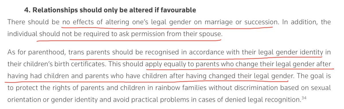 Anyone should be able to declare a new legal gender and a spouse is not allowed to review their marriage contract on that basis. Also if you, the woman, gives birth they would like the ability to register as per “gender identity”. Anyone thought abt Labour rights for the mums!