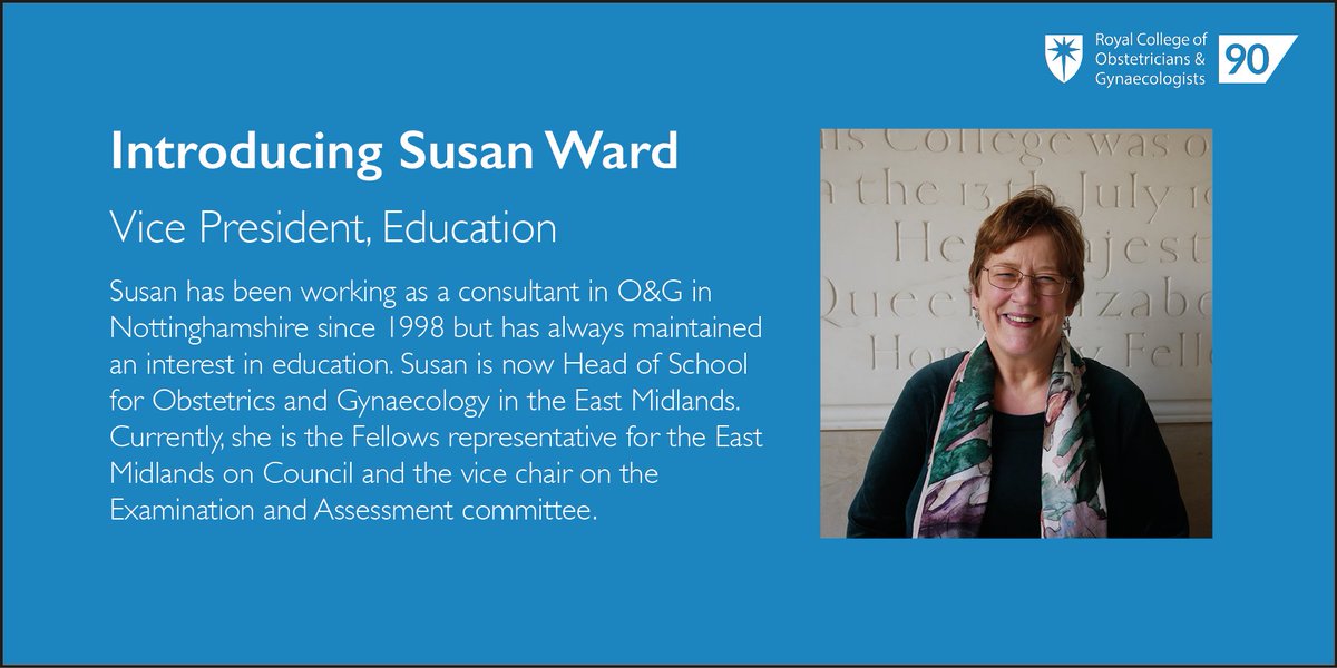 RCObsGyn's tweet photo. In her role as VP for Education, Susan Ward is determined to develop education at the College - working to manage the selection, teaching and nurturing of clinicians in the UK and globally to effect positive change. Find out more: https://t.co/8sKQ4QBha1 #OGmagazine https://t.co/759hpqes0q