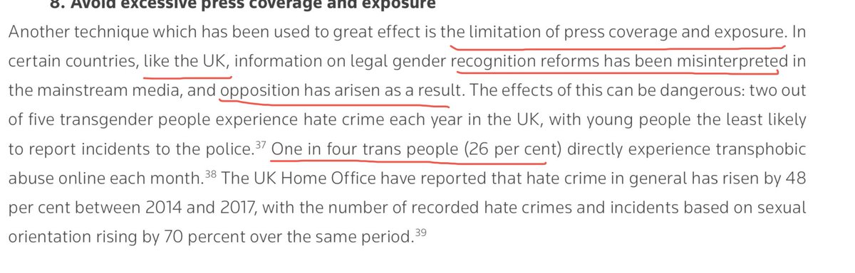 Limit PRESS COVERAGE! This was highly successful in other countries. Elsewhere it talks about getting international Human Rights orgs to criticise governments. (Amnesty is already pimping for pimps & now the Trans Lobby). Some prominent QCs too. Also talk up hate crimes. Again.