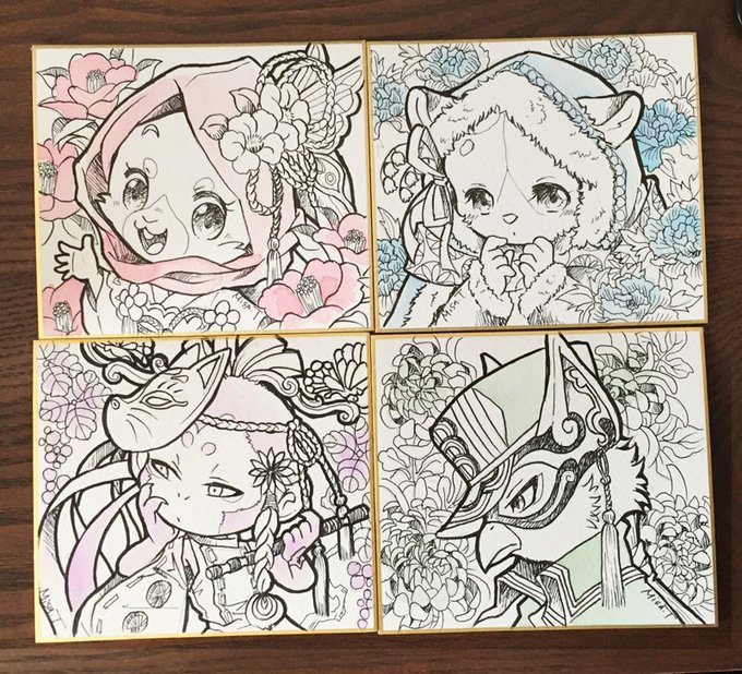 需要があるのか分かりませんがミニ色紙4枚描いてみましたの??値段はまだ考え中です^^; お一人1枚でお願いします。明日雨降らないといいなー。 