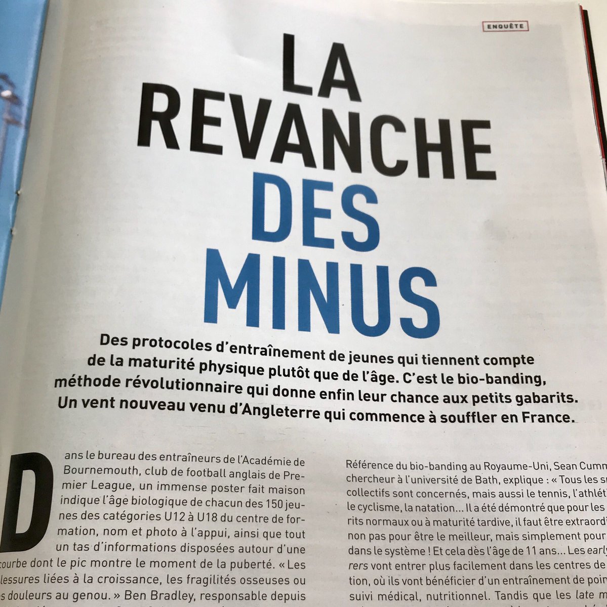 RemDenjean's tweet image. 💬 « Faites attention au plus petit. Dans 5 ans, ce sera peut-être lui le meilleur »

En octobre, @lemaglequipe réalisait un reportage sur le #BioBanding, dispositif qui permet d’adapter les protocoles d’entraînement en fonction de la maturité physique des jeunes 👍