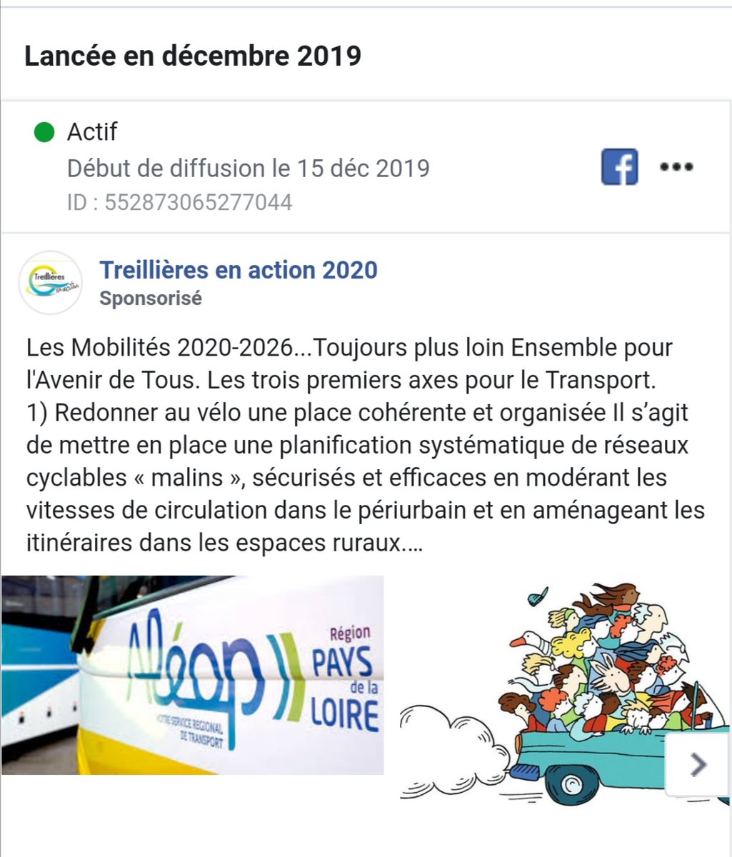 Tranquille, <a href="/Treillieres2/">Treillières en action 2020</a> se paye de la publicité sur facebook et instagram depuis la mi-décembre.
Ou comment perdre une élection avant que les votes aient lieu?en achetant de la pub, interdit par le code électoral depuis le 1er septembre (L52.1) #treillieres #municipales2020