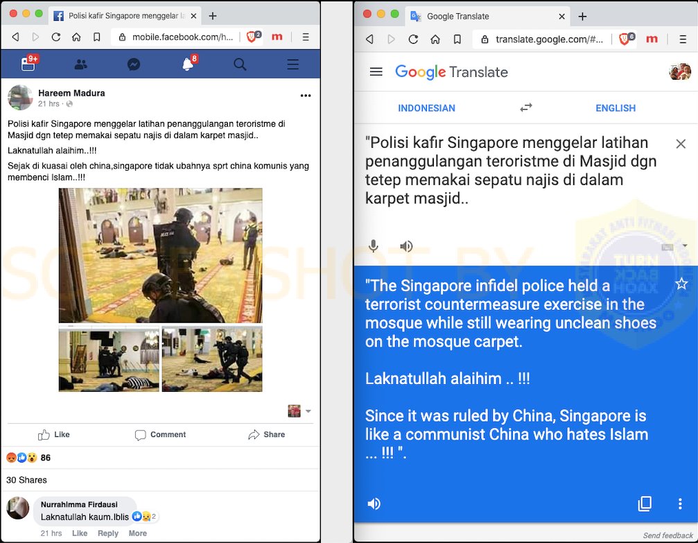 Mafindo On Twitter False Singapore Is Like A Communist China Who Hates Islam Unrelated To Narrative Claim By The Source The Hearbeat Counter Terrorism Exercise Is To Train The Mosque Staff The Ability To