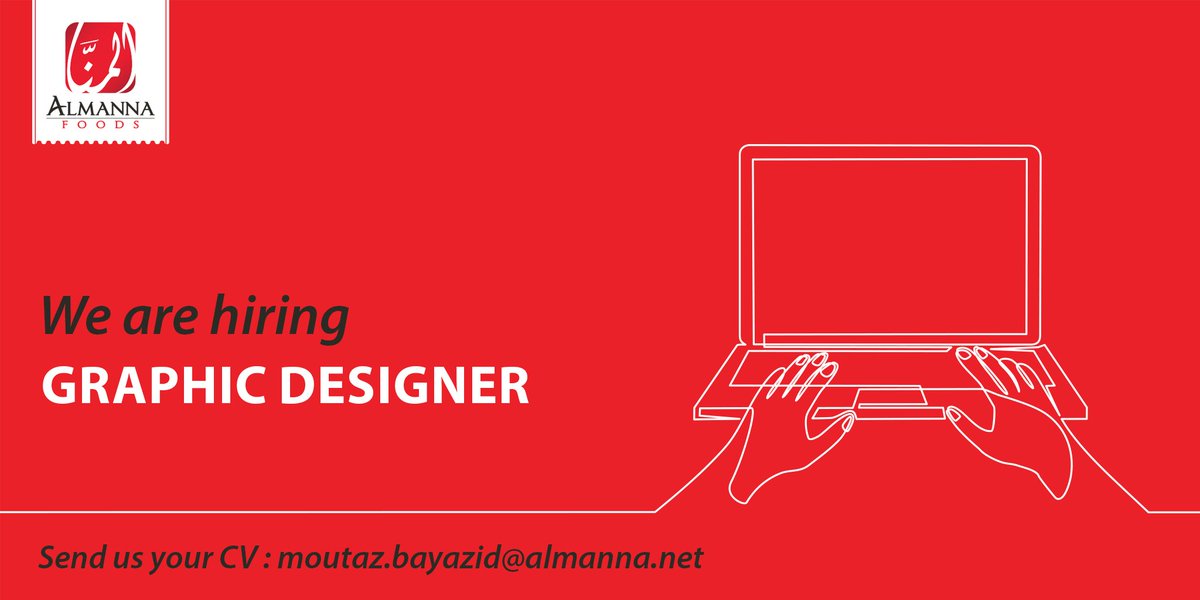 AlmannaFoods's tweet photo. We are seeking an experienced #GraphicDesigner.

If interested please send your updated C.V and portfolio on | moutaz.bayazid@almanna.net |

To more details click here:
| https://t.co/9NUvJghlV6 | https://t.co/TojDN1R5ZX