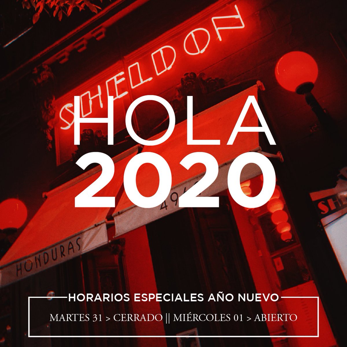 Desde SHELDON les deseamos el mejor 2020 para todxs. Mañana 31/12 cerramos, pero el miércoles volvemos con todo lo que es comer y beber como los dioses. Adonde no volvemos es a Twitter, por los que les pedimos que nos sigan en IG (@sheldonbar) si no quieren perderse de nada. Bye!