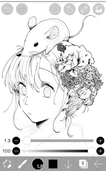 まじで家族に頼まれて描いてるお年賀間に合う気がしない……(花に時間かけすぎててワロタァ) 