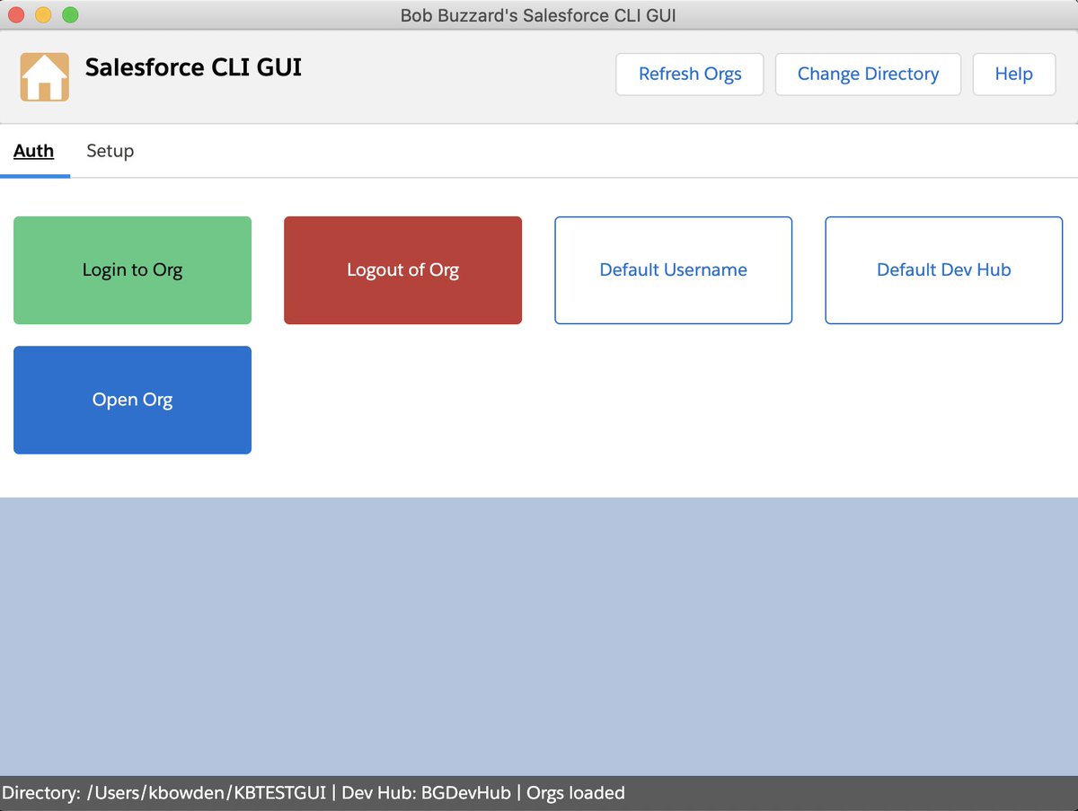 Screenshot of the main page of my Electron application providing a GUI for the Salesforce CLI