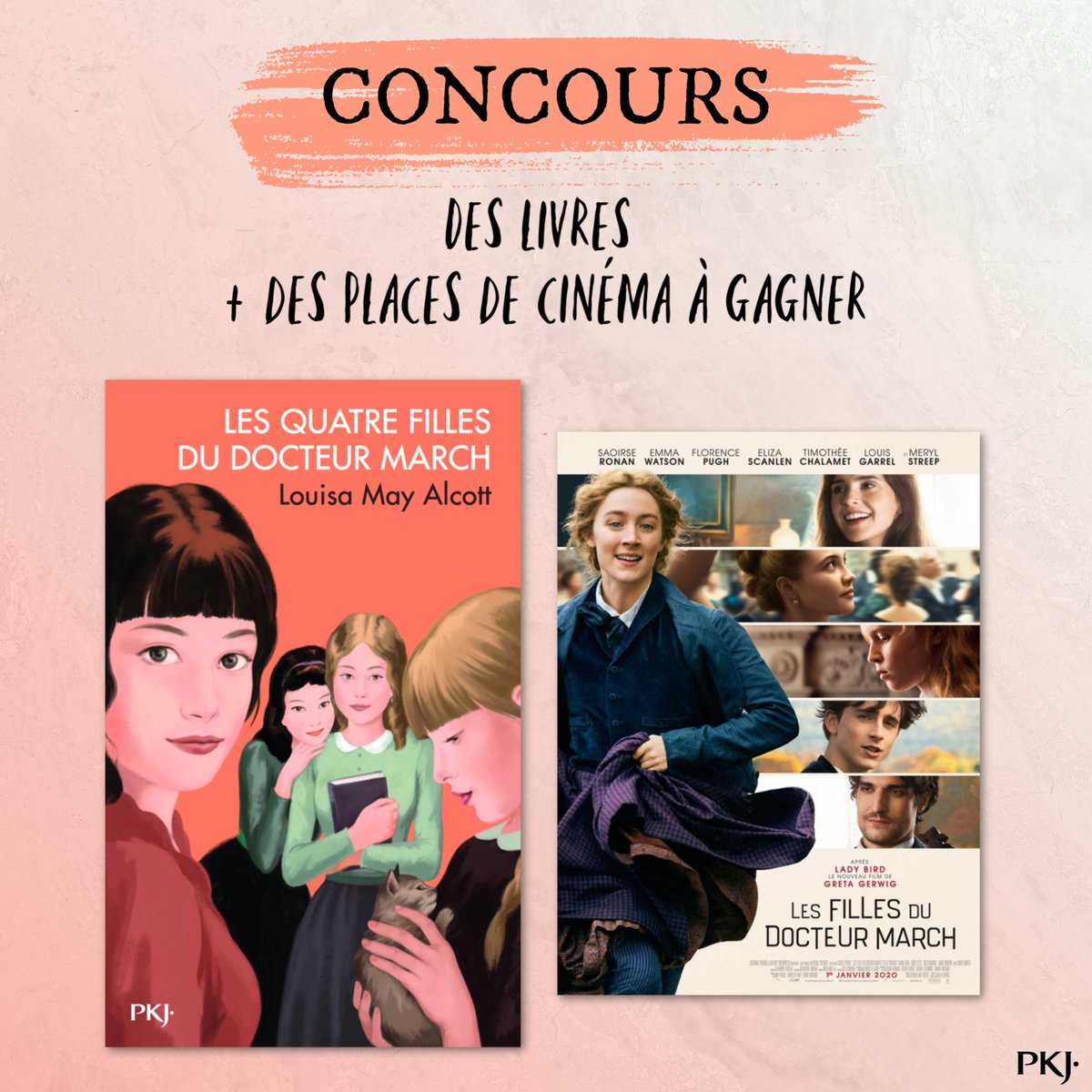pocket_jeunesse's tweet photo. #CONCOURS A l'occasion de la sortie du film Les filles du Docteur March le 1/01, tentez de gagner le roman ainsi qu'une place de cinéma!
Pour participer: 
✔️suivre @pocket_jeunessee
✔️RT ce tweet
Les 2 gagnants seront annoncés vendredi 3 janvier.
Bonne chance à tous 🍀 https://t.co/Pqd4v0dJZ9