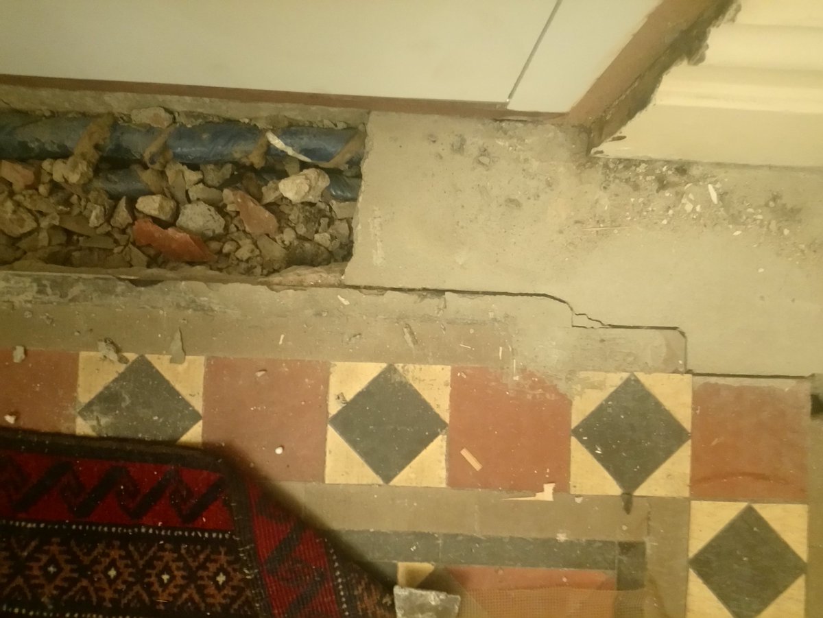 marniemeredith's tweet photo. Any advice for removing concrete from tiles without damaging the tiles too much? Attempting to restore a 1920's hall from years of cowboy builders. https://t.co/bt0yjfa0Rs