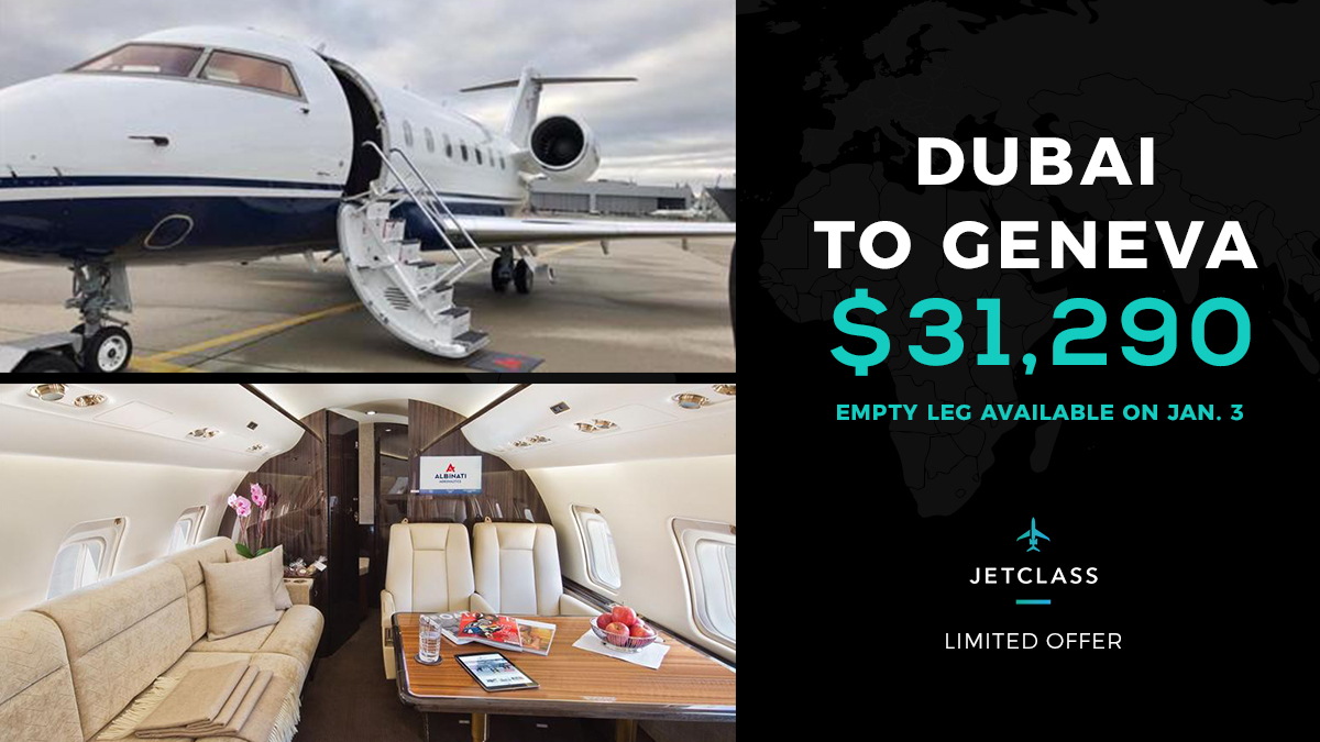 JetClassMENA's tweet image. #Dubai to #Geneva Limited Offer. 12-seater Challenger 604. Available on January 3, 2020. Call +97152255 6652 to book.
#PrivateJet #Charter #JetClass