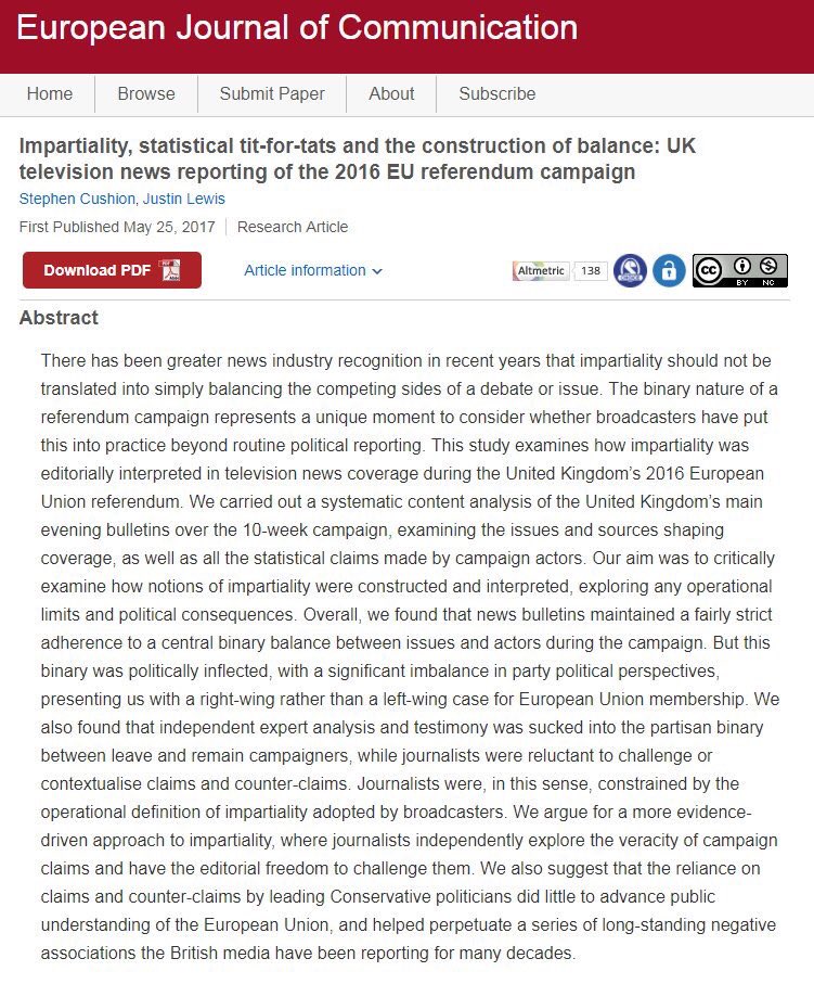 Here's a selection of other peer-reviewed articles addressing other aspects of the institutional & structural bias of  @BBCNews &  @BBCPolitics, including its worryingly disproportionate use of right wing newspapers & right wing think tanks who often refuse to reveal their funders.