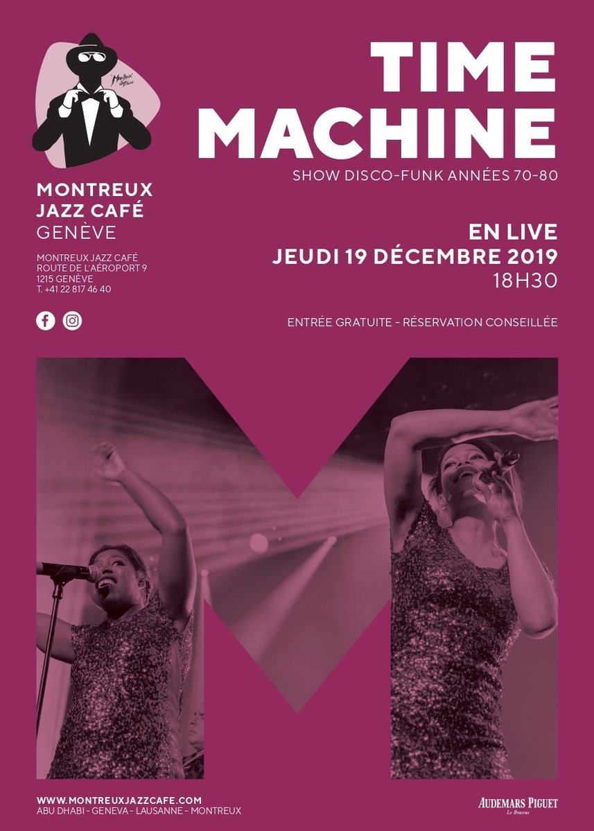 time_machine's tweet photo. Last disco-funk afterwork with Time Machine before Christmas! This Thursday, Dec 19th at 6:30 pm at Geneva airport 💃🎤🎸🎹🍷 ! https://t.co/Z6QoOyMkpi