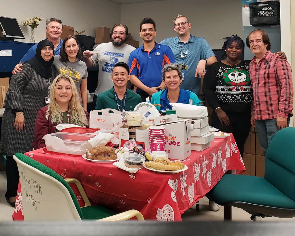 I love this math department! Celebrating the holidays and each other with our annual holiday potluck during exam week ✏️ 📚 🎄 @tampajhs @HCPSArea1 @HcpsTeach #WeClimbTogether