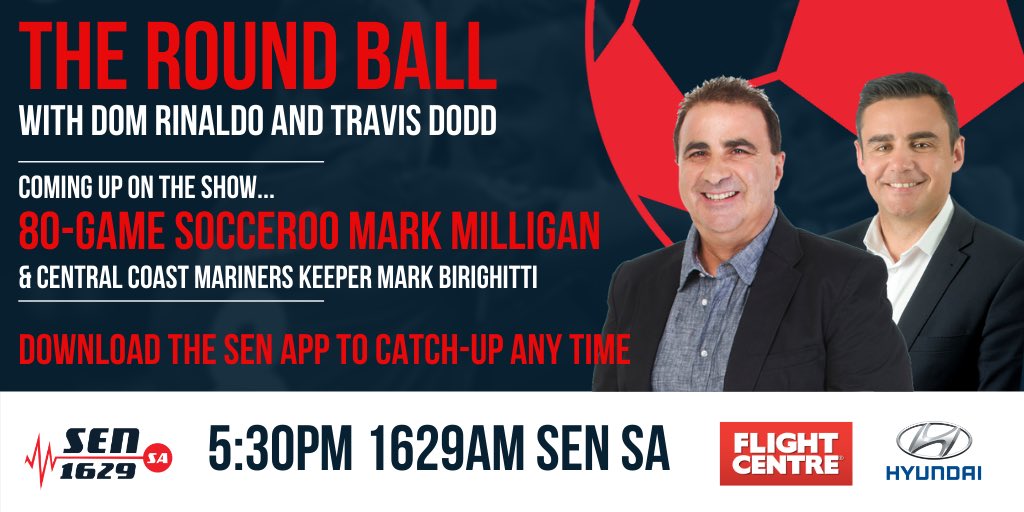 Looking forward to today’s show with special guests Socceroo legend  <a href="/mmills05/">Mark Milligan</a> and Mariners shotstopper <a href="/MarkBirraz/">Mark Birighitti</a> on <a href="/1629senSA/">SEN SA 1629</a>