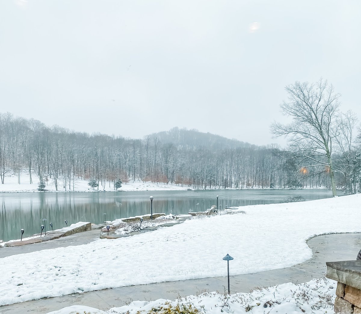 TonyStewart's tweet image. First snow of the season. Hidden Hollow is looking especially pretty today. Had a few visitors come out and play too.