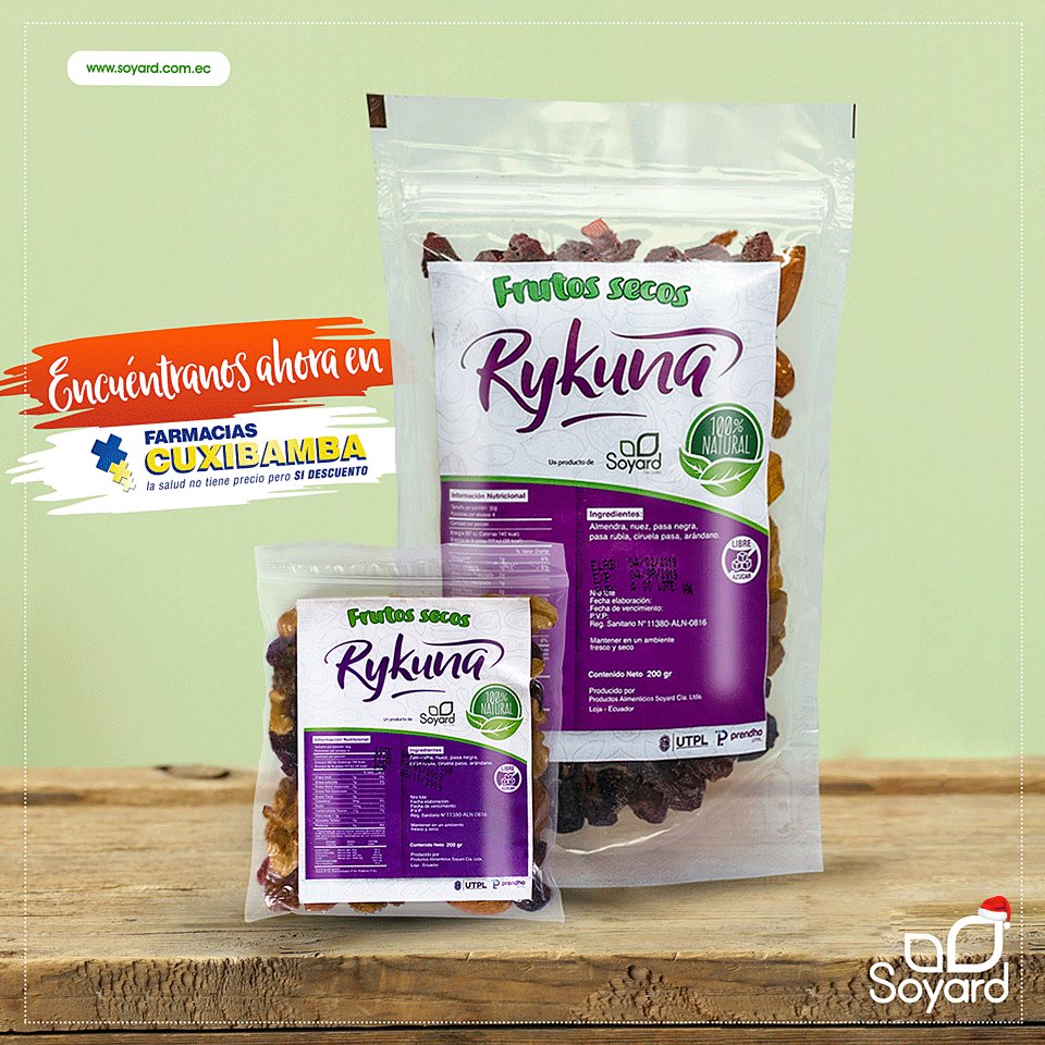 SoyardEcu's tweet photo. Disfruta de nuestros Frutos Secos Rykuna 😋 Irresistibles, deliciosos, sanos y naturales. Ahora los puedes encontrar en las Farmacias Cuxibamba de toda la ciudad.
Te encantaran! #TuVidaEnBalance💚 #loja https://t.co/7yZkZHyNsd