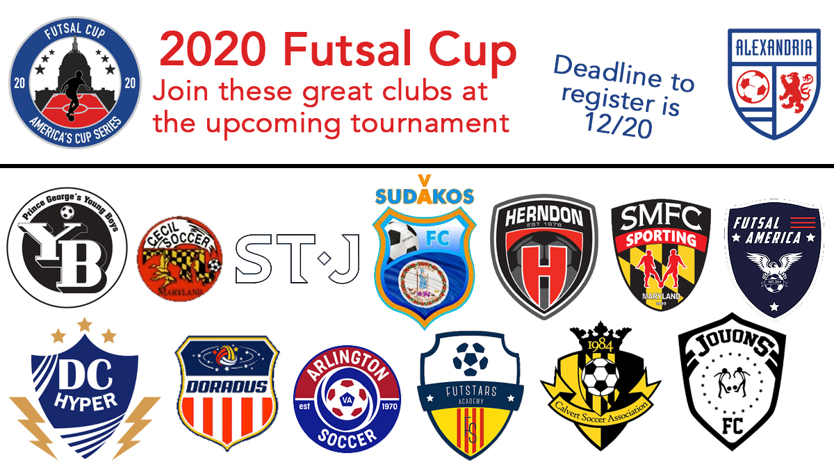 AlexandriaSoc's tweet photo. The deadline for the 2020 Futsal Cup is fast approaching (FRIDAY!). Join these great clubs for a weekend of futsal fun!

Registration and more info: https://t.co/kKMtsFm3a0 https://t.co/Hml0n1yHXW
