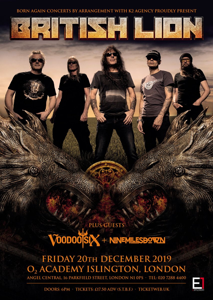 BAconcertsuk's tweet photo. This Friday! 🤘 @IronMaiden​ founder, bass player and all round rock legend brings #BritishLion to @O2Islington on Friday 20th December, with support from @VoodooSix and @9MilesDown.
Don’t miss tickets ➡️ https://t.co/HPiJ3wfs7f https://t.co/UV6fgd9pO1