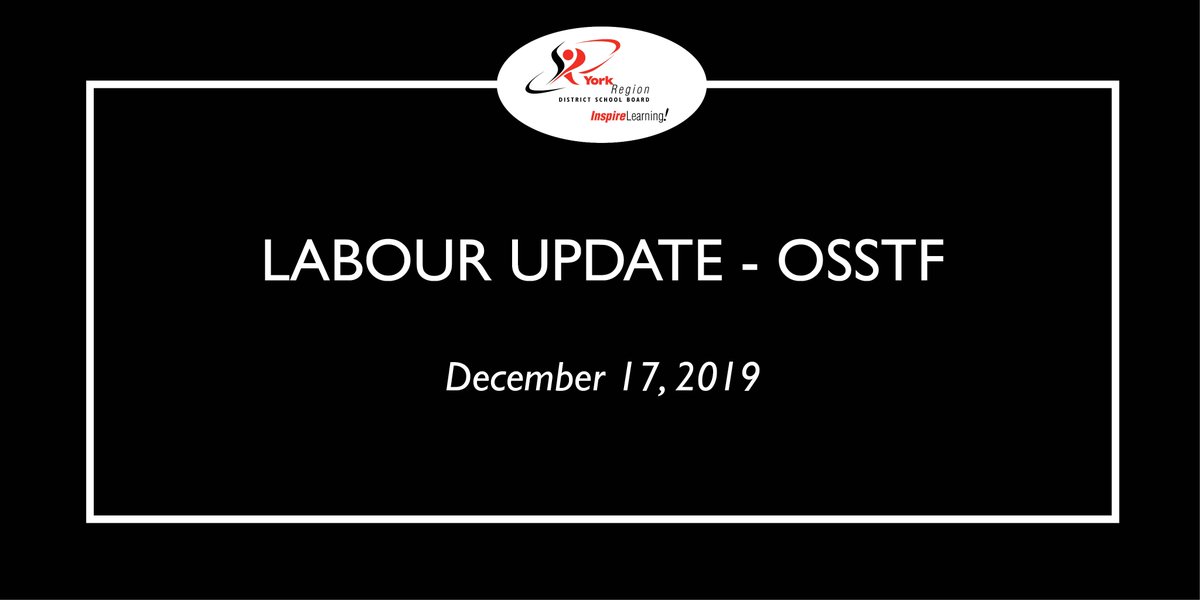 A full one day strike by @OSSTF will occur on Wednesday, December 18. 

All #YRDSB secondary schools are closed to students for the day. Secondary schools will reopen to students on Thursday, December 19. Elementary Schools remain open. 

Learn more: ow.ly/utBL30q2HJc