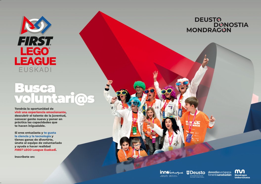 FomentoSS's tweet photo. ✅Necesitamos personas voluntarias👥que desempeñen puestos de juez@⚖️, árbitr@ o acompañantes de los equipos para #FLLEuskadi #FirstLEGOLeage que tendrá lugar en #Donostia el 🗓️8 de febrero @eurekakutxa @Innobasque #DonostiaINNCampus
¡Inscríbete!➡️https://t.co/FELV6RS7L3 https://t.co/dt36bNihsu