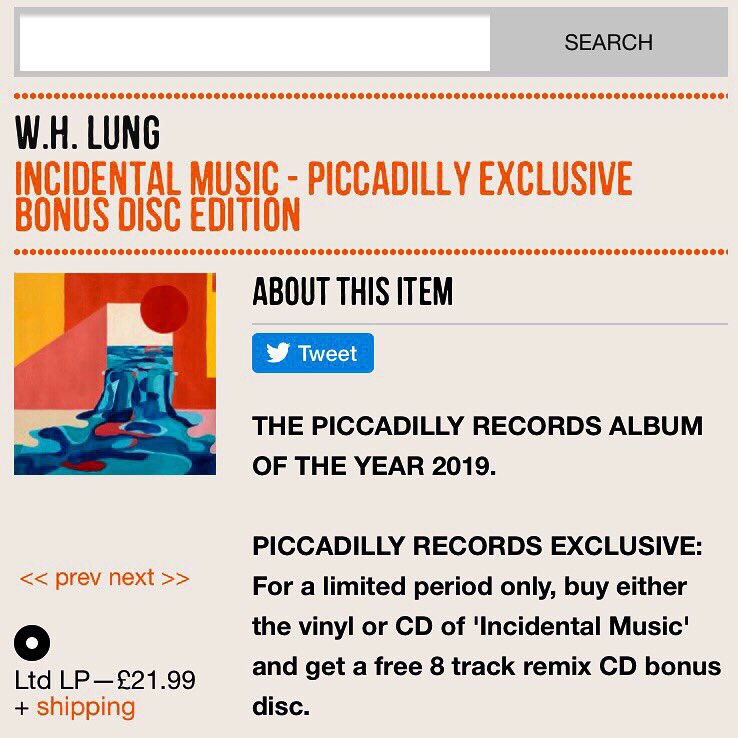 Our number one album of 2019 is the debut album from @whlungmusic - ‘Incidental Music’ and don’t forget for a limited period only comes with an exclusive 8 track remix CD bonus disc.

piccadillyrecords.com/counter/produc…

#cd
#vinyl
#remix
#bonuscd