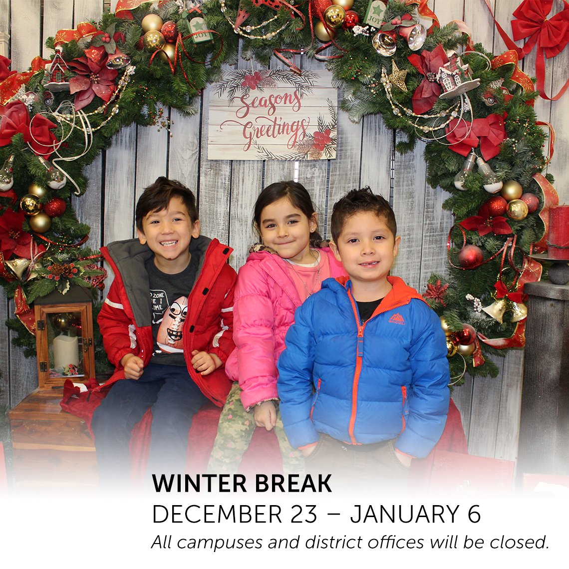 BonhamEarlyEd's tweet photo. GPISD will be closed for Winter Break beginning Monday, December 23.  Campuses and district offices will reopen on Monday, January 6, 2020.  Students return on Tuesday, January 7, 2020.  GPISD wishes your family a safe and happy Winter Break. https://t.co/5ek3nQPgY6