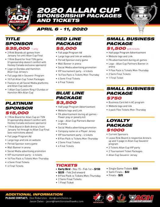 For more information on Sponsorship and Ticket opportunities please contact: Jason Daleo - jason@hamiltonsteelhawks.com Please retweet and spread the word.
