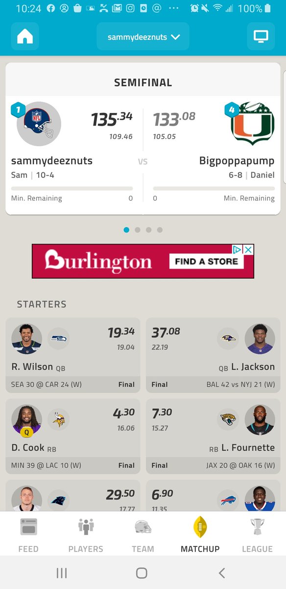 thesamduke's tweet photo. @MatthewBerryTMR @fantasyfocus #isurvivedlamar #idiedbylamar
#almostwon$1500😭 https://t.co/GNOztK7aGy