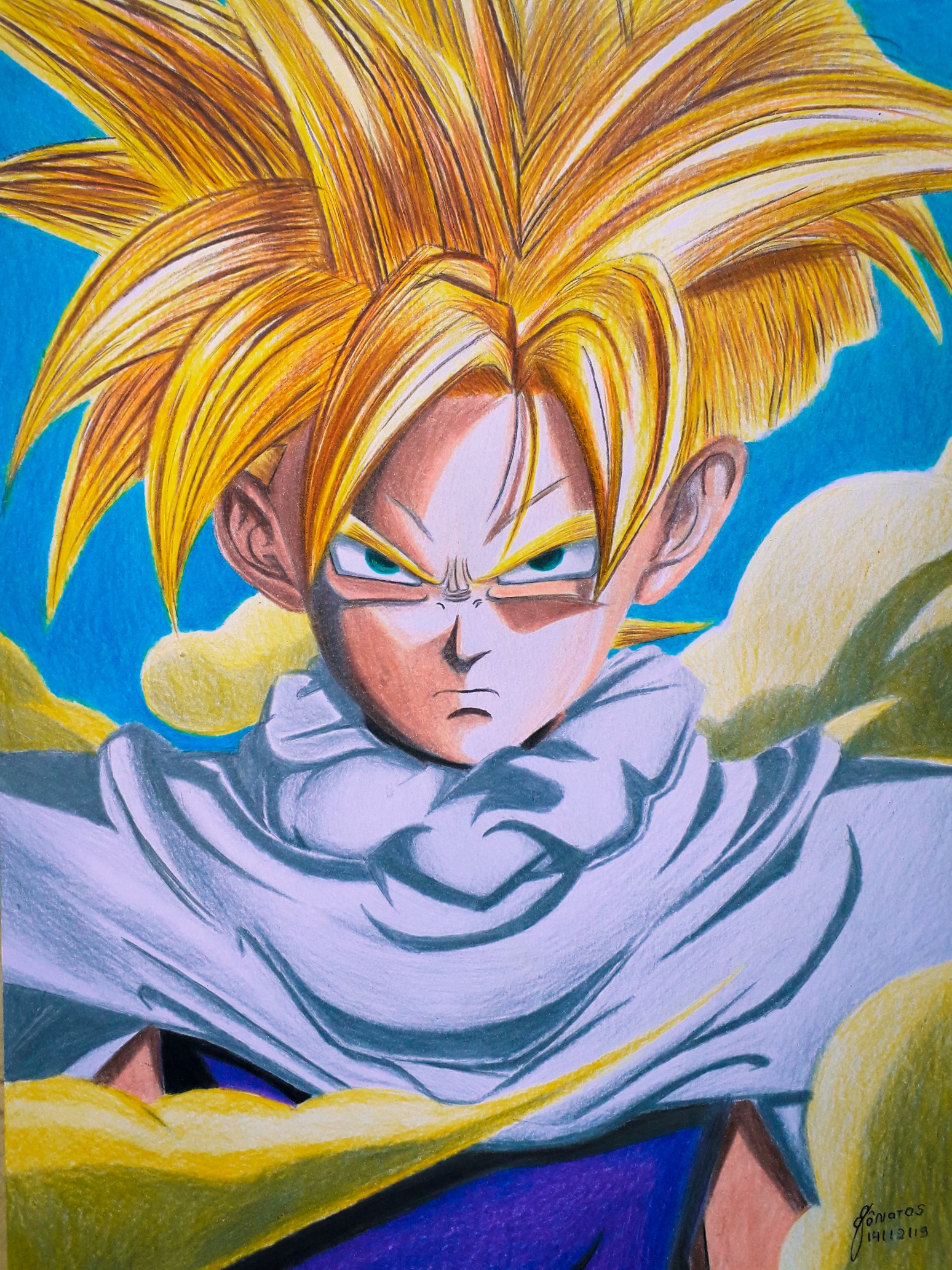 Goku, feito a lápis de cor - Jônatas Almeida Artes