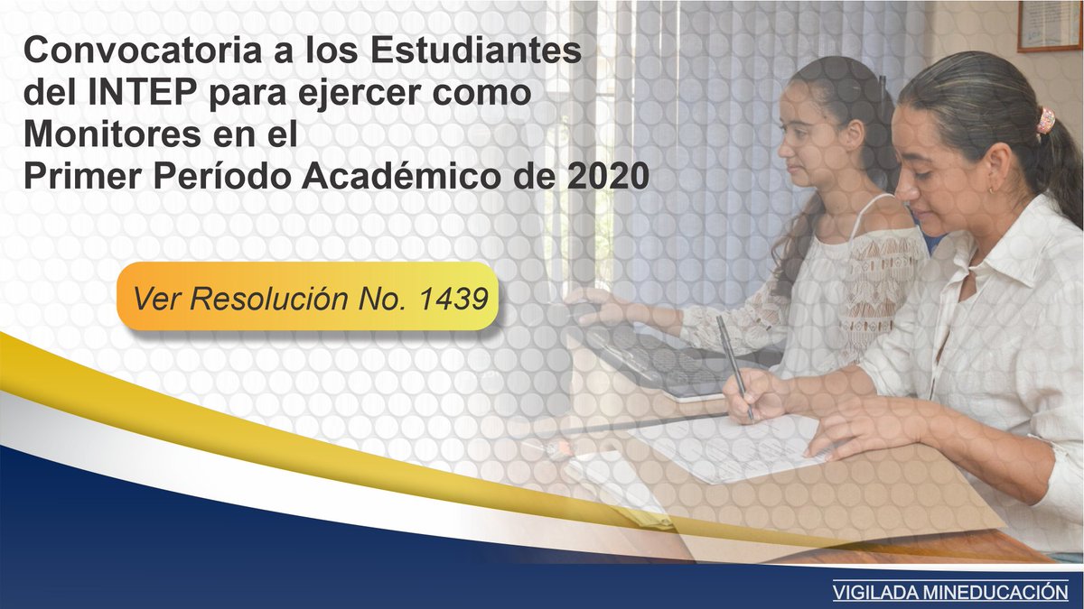 #Convocatoria a los #EstudiantesINTEP,  para que postulen su nombre con el fin de realizar labores de monitorías en las áreas administrativas y académicas del INTEP​, durante el primer periodo académico de 2020.
intep.edu.co/Es/informacion…