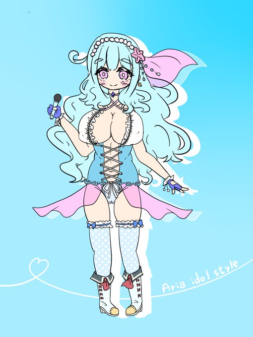 アリアが歌うたう時に着る衣装。アシレーヌをイメージした髪飾りや、普段のセラー服をあしらったブーツが特徴的。 #ロリ巨乳ジムリーダーズ 