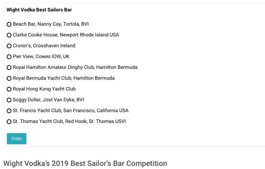 Wight_Vodka's tweet photo. Congratulations to our top 10 Best Sailors' bars of the year! Voting is now open at https://t.co/KtsTdTmESd https://t.co/Orj7dir88w