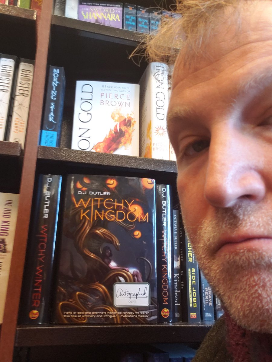There is a single signed copy of THE CUNNING MAN at the @BN_Thornton in Colorado. The booksellers were putting their magic stink on it. So here is a picture of me and wonderful books by <a href="/DavidJohnButler/">D.J. Butler -- Sci-Fi / Fantasy Author and Editor</a>