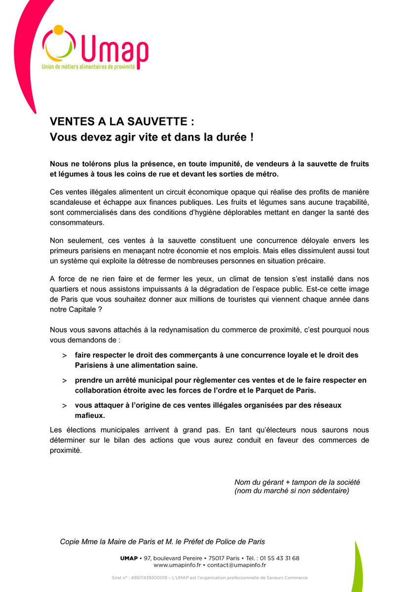 SaveursCommerce's tweet photo. Contre les vendeurs à la sauvette de fruits et légumes à Paris !
Nous pouvons agir pour vous MAIS PAS SANS VOUS !
Vous êtes primeur parisien, signez la pétition et renvoyez-là à l'UMAP contact@umapinfo.fr https://t.co/dgx2R5IRo8
#soutenezlesPrimeurs #Paris #qualité #SavoirFaire https://t.co/il1v0himhI