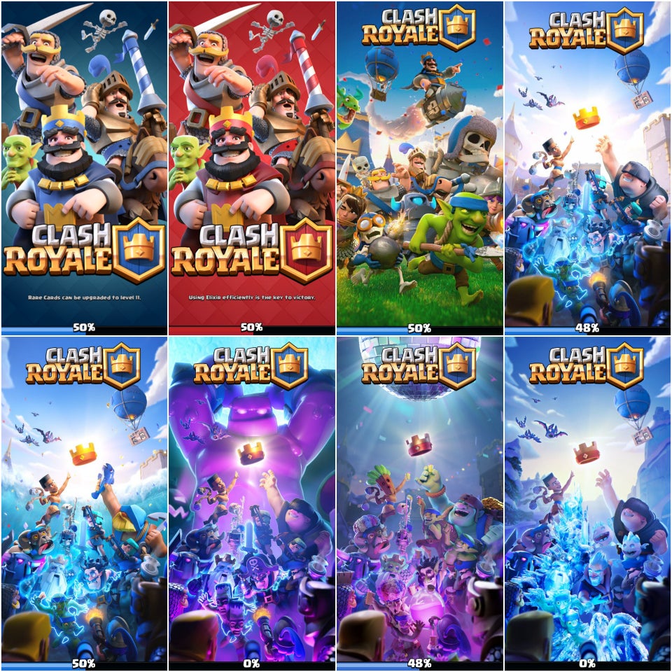 Every <a href="/ClashRoyale/">Clash Royale</a> loading screen! Just saw this!

Which is your absolute favorite? I'm a fan of the elixir golem one. Thx to u/Amirul_Royale for image.