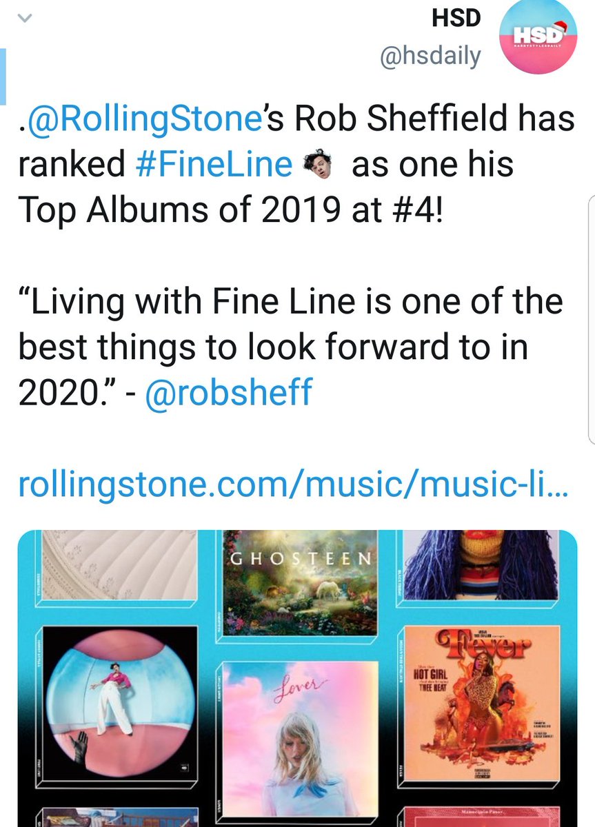 "Fine Line" was ranked as one of the best albums of the year 2019 at NUMBER #4 by the Rolling Stone.